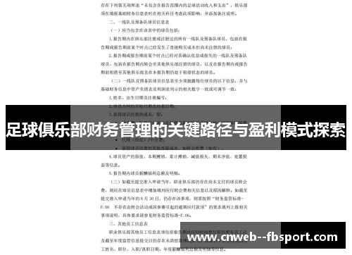 足球俱乐部财务管理的关键路径与盈利模式探索